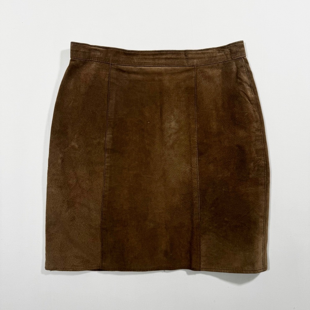 Vintage Suede Leather Mini Pencil Skirt Brown Tan L 13‎ Western Boho Chic Fall